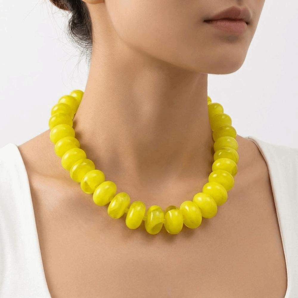 Vintage Bunte Perlenkette Harz Klobiger Acryl-Choker Bohemia Dopamin Statement Schlüsselbein-Kette Damen