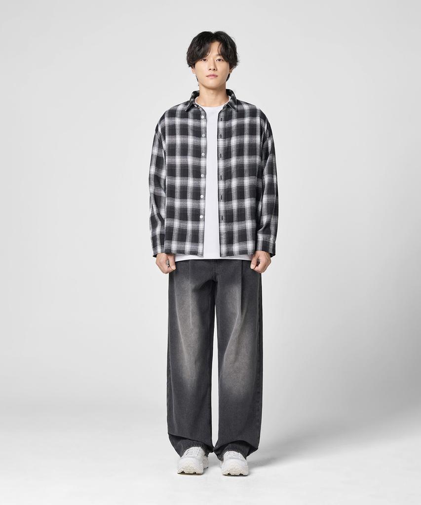 AGOD Oversized Flannel Check Shirt [Black]