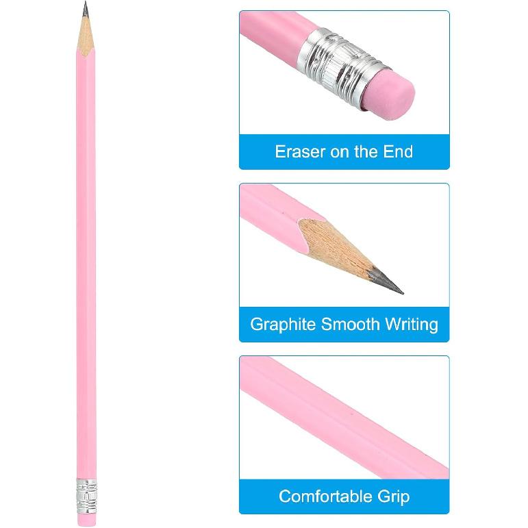 PATIKIL Round Pencils, 24 Pack HB Graphite Pencils with Eraser Wood Pencils Cute Pencil for Classroom Teacher Office Supplies, Pink