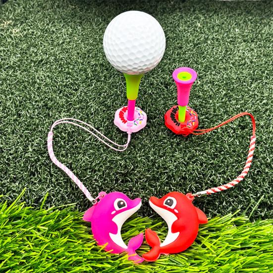 Big Head Golf Tee And Anti Lost Golf Tee Hanger Set Plastic Cartoon Dolphin Golf Tee Ring with Strap for Men Women Golf Enthusiasts
