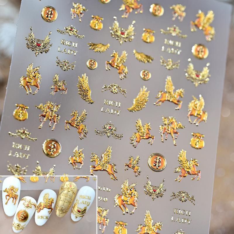 Light Luxury Dreamy Pony Nail Art Stickers Cartoon Year Of The Horse Nail Art Decals New Year Diy Nail Art Decoration