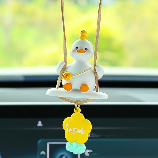 Automobile Pendant Duck Shape Decorative Key Pendant with Lanyard Auto Hanging Ornament Car Interior Decor