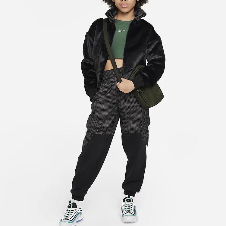 Nike Sportswear Solid Color Stand Collar Zip Long Sleeve Jacket Kids Jackets Black FJ6154-010