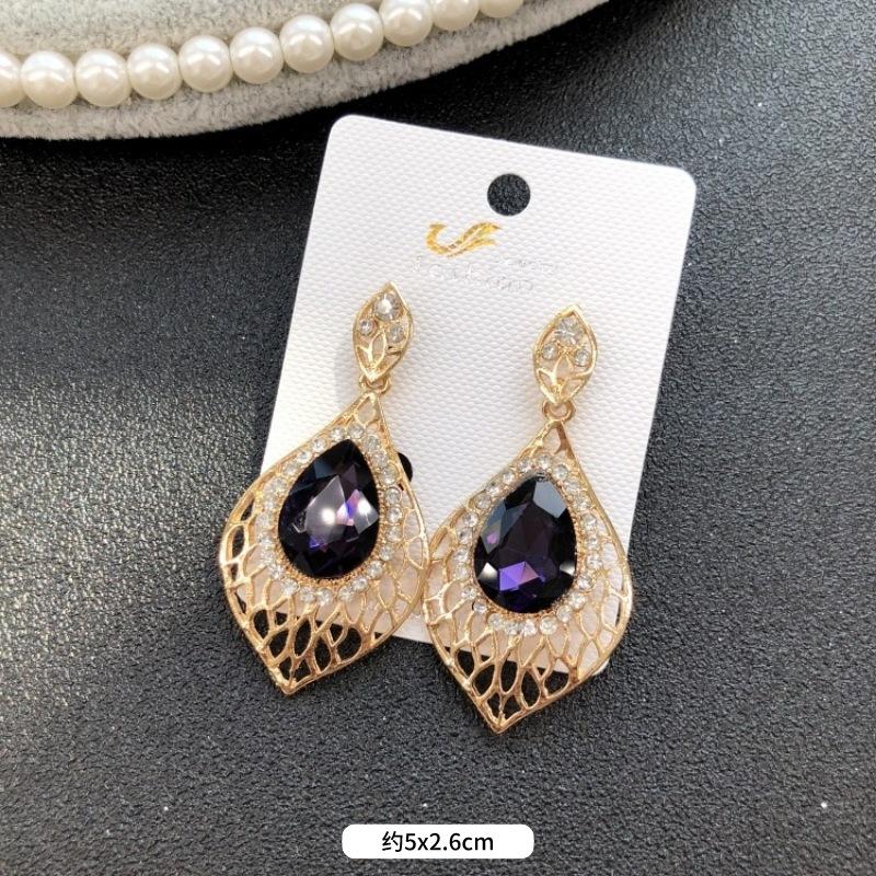 Retro temperament celebrytki kryształowe kolczyki sztyfty z diamentami, damskie luksusowe super błyszczące kolczyki z frędzlami na przyjęcie, proste kolczyki z kamieniami szlachetnymi