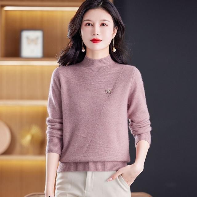 Semi-turtleneck Sweater Women's Thickened Autumn and Winter 2 New Knitted Sweater Warm Base Inner Top