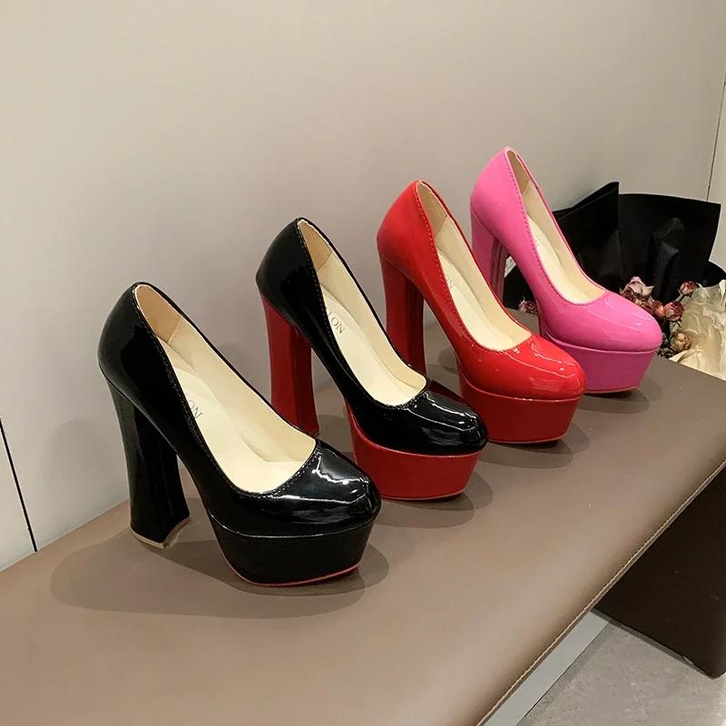 35-43 große Größe Damen High Heels Schuhe Sexy Rote Sohle Dicke 16cm High Heels Wasserdichte Plattform Walking Club Einzelnen Schuhe