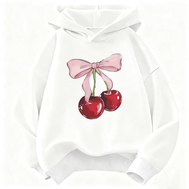 Felpa Y2K con Ciliegie e Fiocco per Bambini Felpa Carina Stampata Ragazzi Ragazze Primavera Autunno Casual Top Larghi