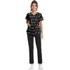 Plus SizePrinted Scrub Working Uniform Tops For Women's Cross V-Neck Halloween Print Short Sleeve Fun T-Shirts Workwear Tee With Pockets