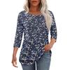 Women's Fashionable Casual Pleated Round Neck Casual Floral Print Seven Quarter Sleeved T-shirt Top