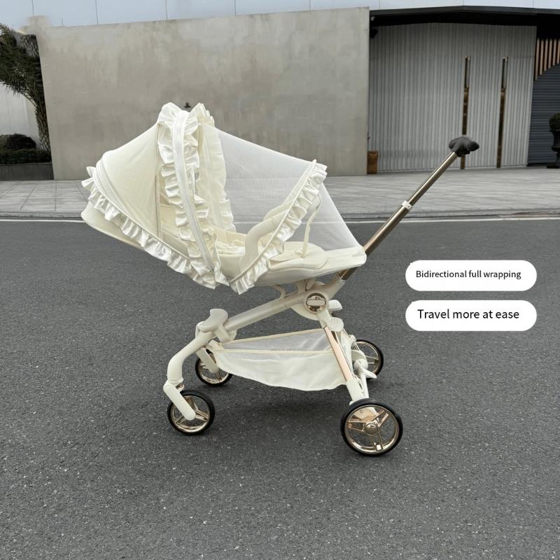 Full Coverage Fly Net for Strollers Lace Trim Design Easy Installation Polyester Fabric Baby Pram Cart Sleeve