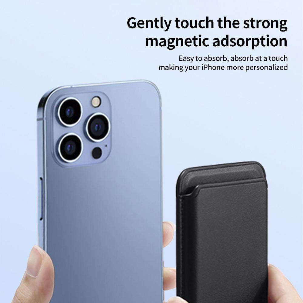 Single Ring Magnetic Card Holder for iPhone 12-16 Series PU Leather Slim Attachment