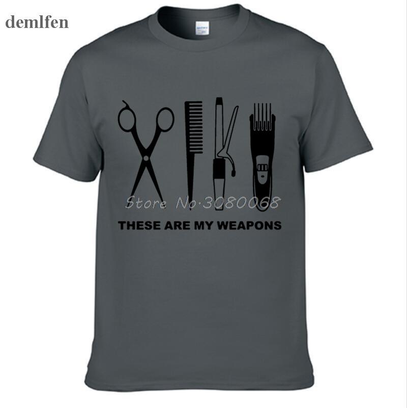 Odzież Letnia Moda Fryzjer T-shirt Męski Krótki Rękaw Bawełna Barber Broń T-shirt Topy