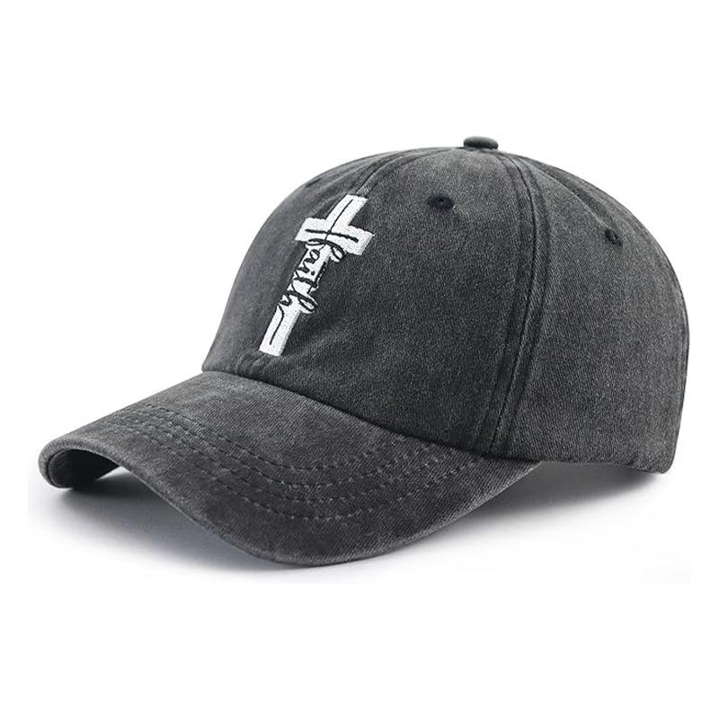 Distressed Washed Cross Faith Baseball Cap, Soft Crown Adjustable Sun Hat for Men and Women