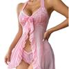 European & American Sexy Mesh Lace Halter Nightgown with Slits