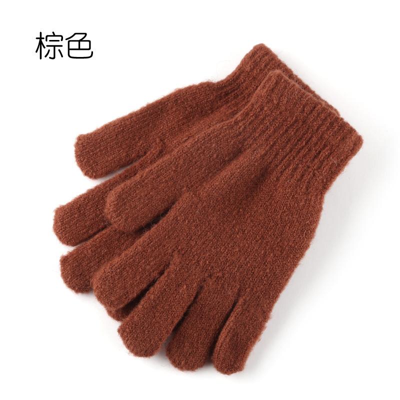 

Autumn and winter warm hand guard knitted gloves outdoor cycling cold-proof solid color five-finger student gloves коричневий