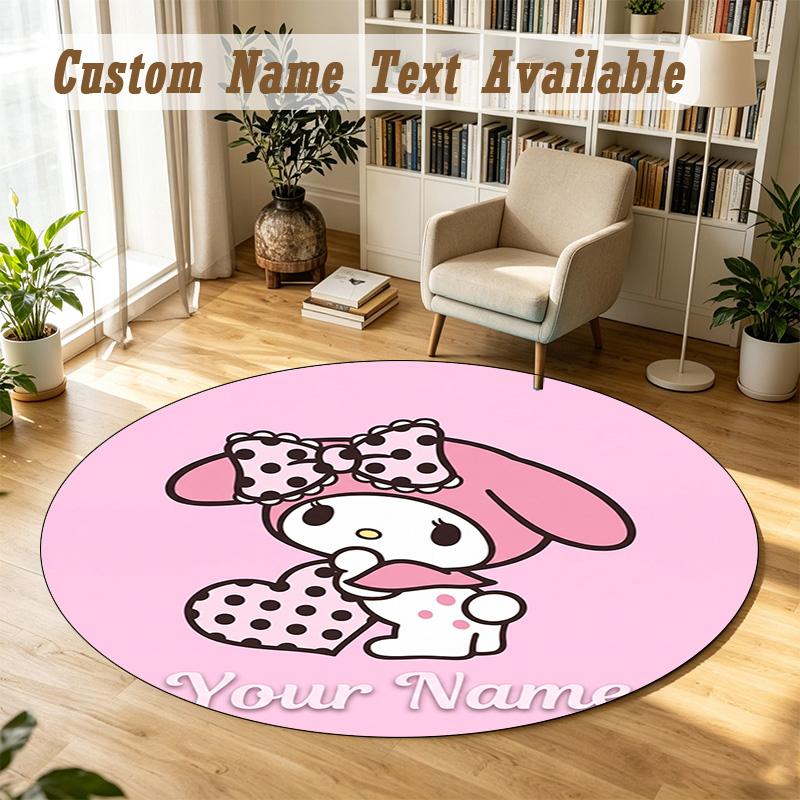 My Melody Personalized Round Rug Support Custom Name, Soft Home Decor Mat