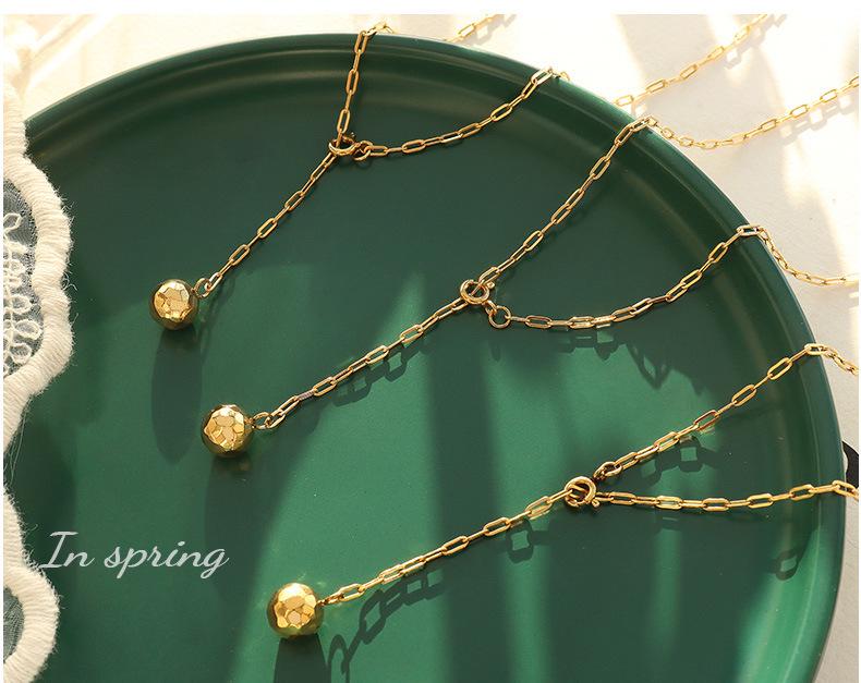 Gold-Plated Geometric Polygon Sphere Pendant Necklace with Adjustable Tassel – Versatile Titanium Steel Clavicle Chain