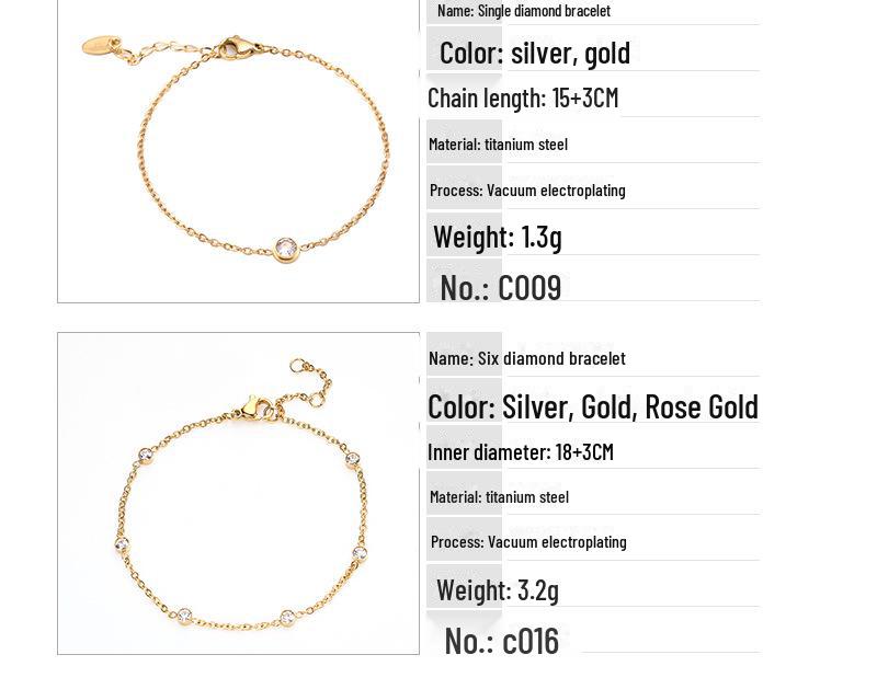 Japanese & Korean-Style Minimalist Women's Bracelet with Single Diamond Design