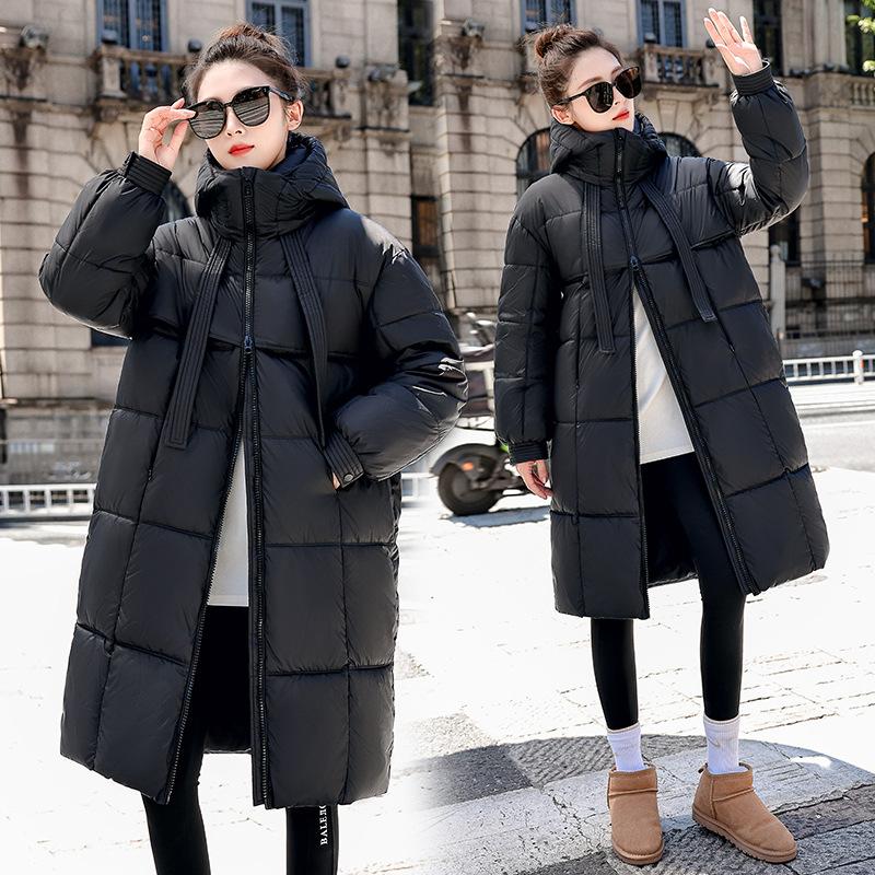 Autumn and Winter Women's Coat Mid-length Loose Hooded Cotton Coat Thickened Windproof Jacket