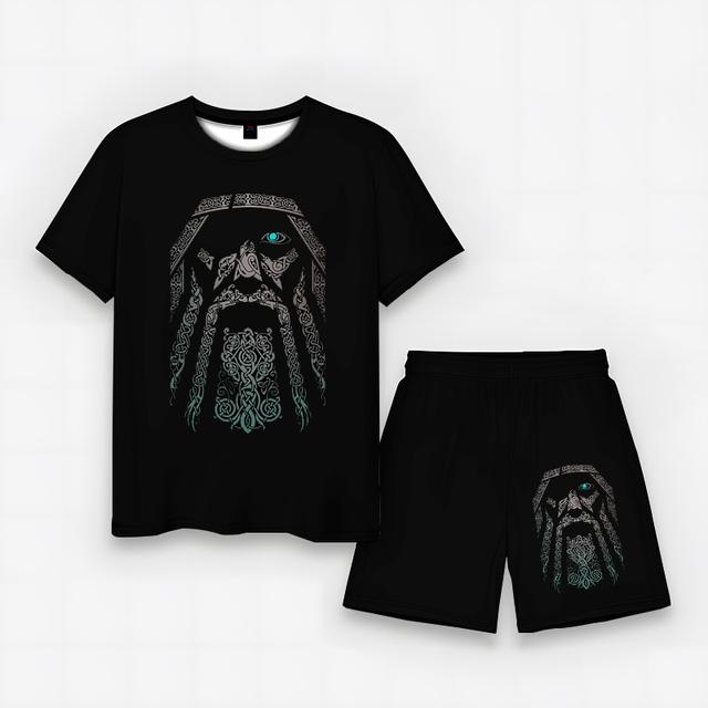 2023 Summer Men's New Horror Skull 3D Printing Fun Simple Sports Fashion Casual Set Short Sleeve+Shorts Large Asian Size XXS-6XL
