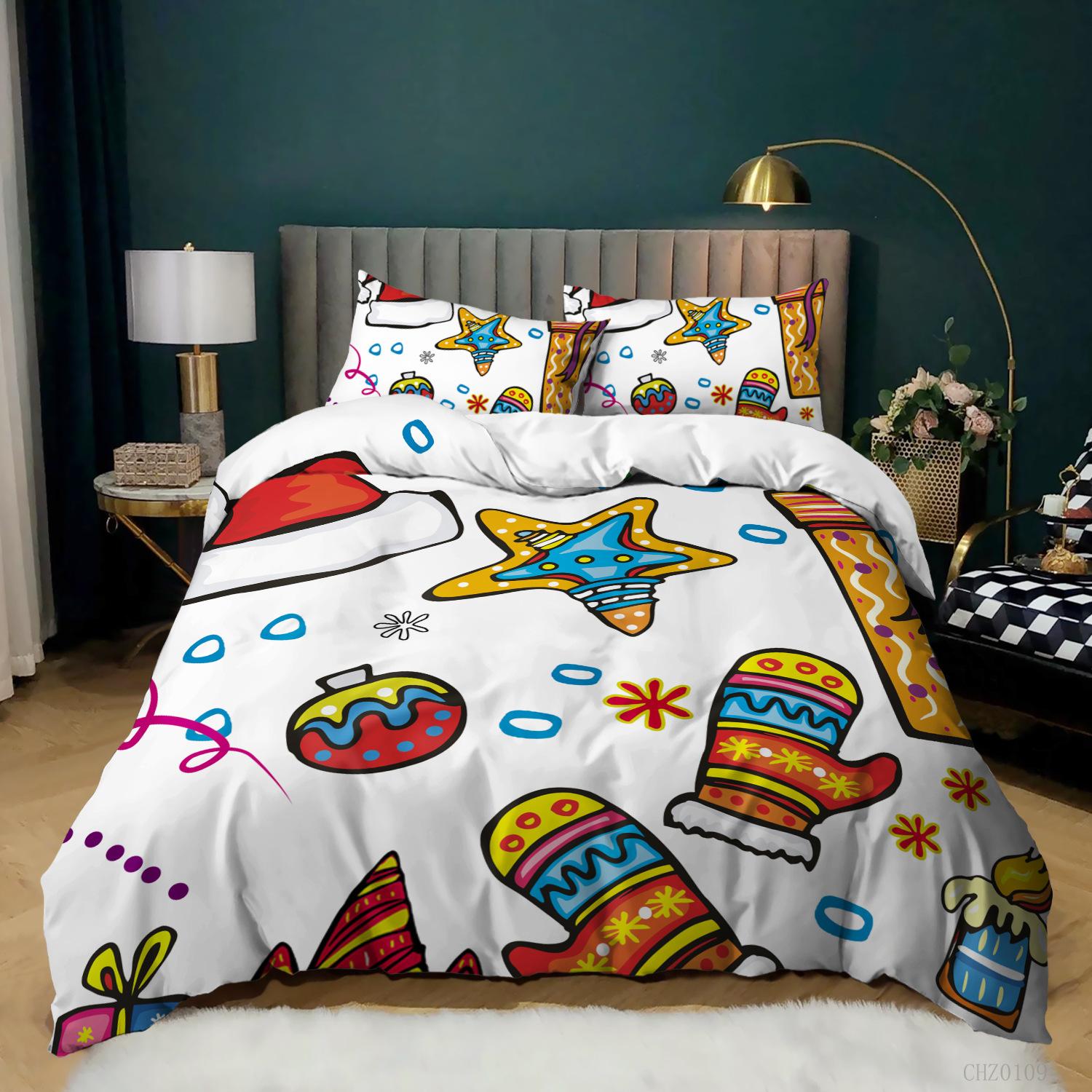

Christmas Print Three-Piece Old Man Snowman Kit Quilt Cover Bedding 135 * 200 (two-piece set) 90g