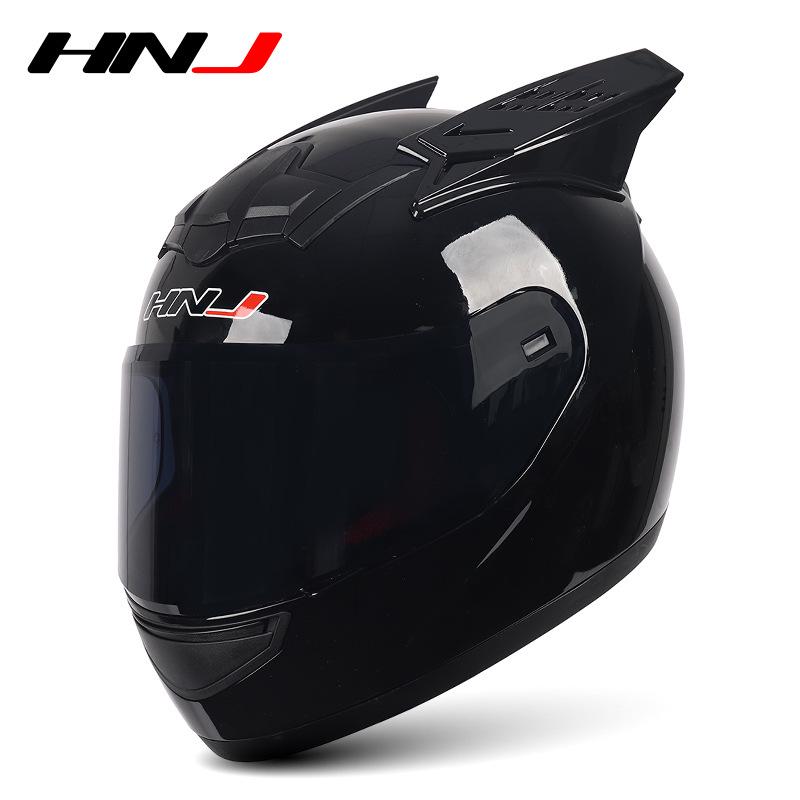 HNJ Unisex Full-Face Summer Motorcycle Helmet with Gray Riding Horns - Stylish and Safe for Racing