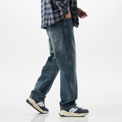 Spring and Autumn New American Retro Washed Jeans Men's Loose Straight-Line Trousers
