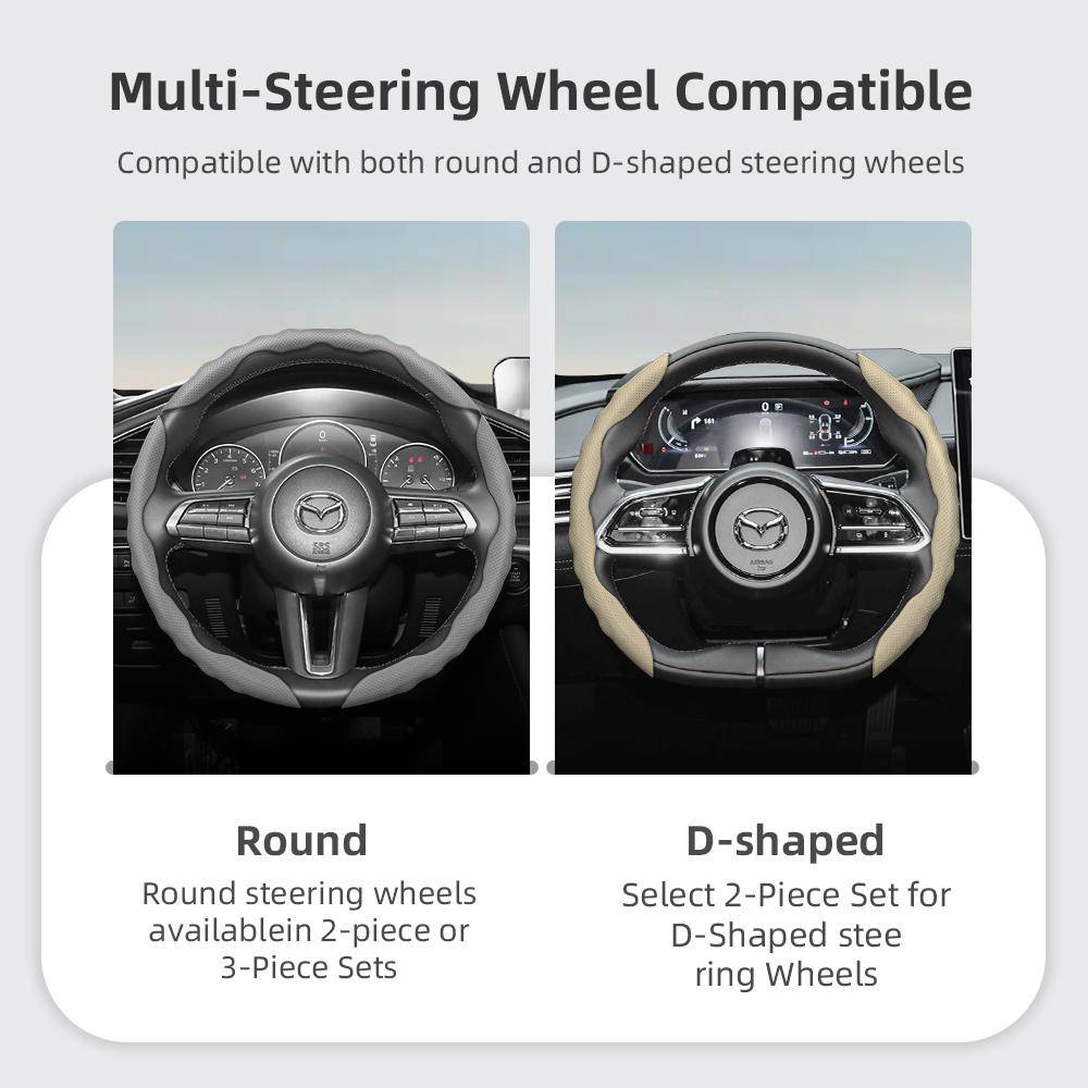 zkfan8 Suitable for Mazda Steering Wheel Cover with Wavy Sports Design, Breathable Leather, Segmented Anti-Slip, Sweat-Absorbing Protective Cover,