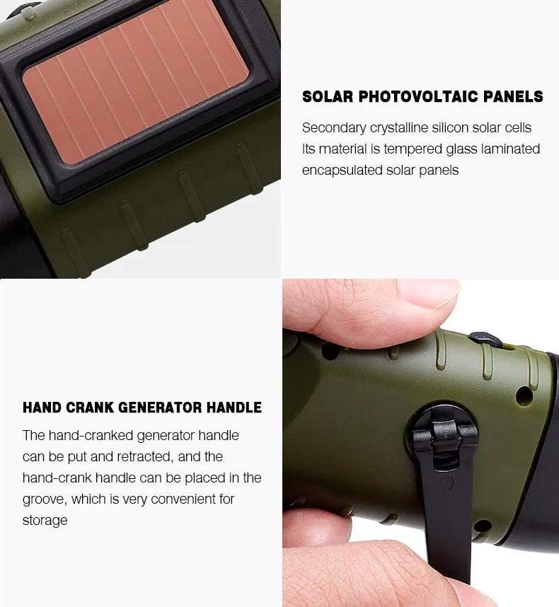 Portable Solar Hand Crank LED Flashlight, Long‑Range Emergency Tent Lamp for Outdoor Camping Hiking Travel and Other Night Activity Lighting Purposes