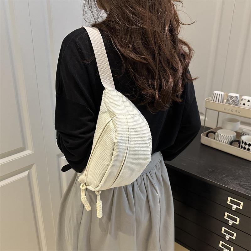 New velvet backpack shoulder bag personalized simple bag women's casual corduroy lazy wind messenger bag