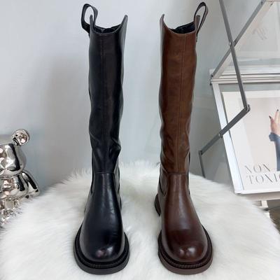 Long Tube Boots Women's Flat Bottom Height Increase Autumn New British Style Tall Tube Thin Rear Zipper Knight Boots