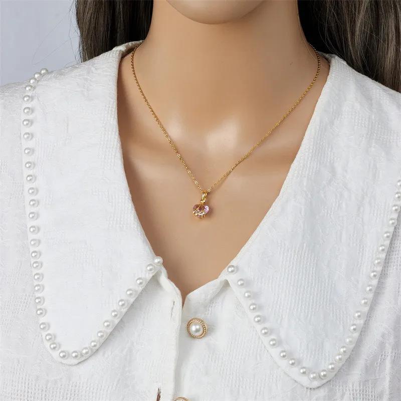 Birthday Stone Heart Necklace Niche Design for Women Light Luxury Necklace Design High-end Pendant Accessory Collarbone Chain