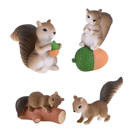 4Pcs Mini Squirrel Animal Figurine DIY Miniature Fairy Garden Bonsai Ornament