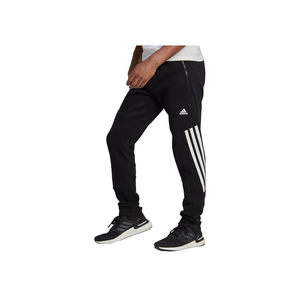 Adidas Solid Striped Logo Elastic Waist Joggers Men Bottoms Black HC5857