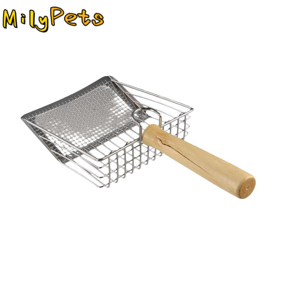 

Hollow Wooden Handle Cat Litter Scoop Small Hole 2 in 1 Pet Litter Shovel with Hook Large Kitten Toilet Cleaning Tool Litter Box срібний