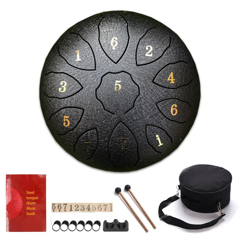 8-Inch 11-Note Steel Tongue Drum - C Key Portable Percussion Instrument for Yoga Beginners чёрный
