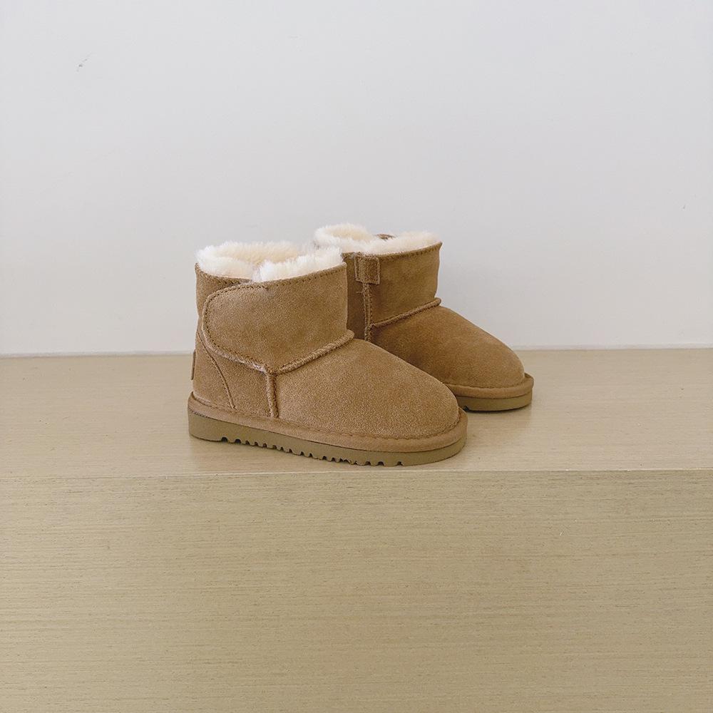 Children s Unisex Velvet-Lined Velcro Snow Boots - Genuine Leather 28 каштановый