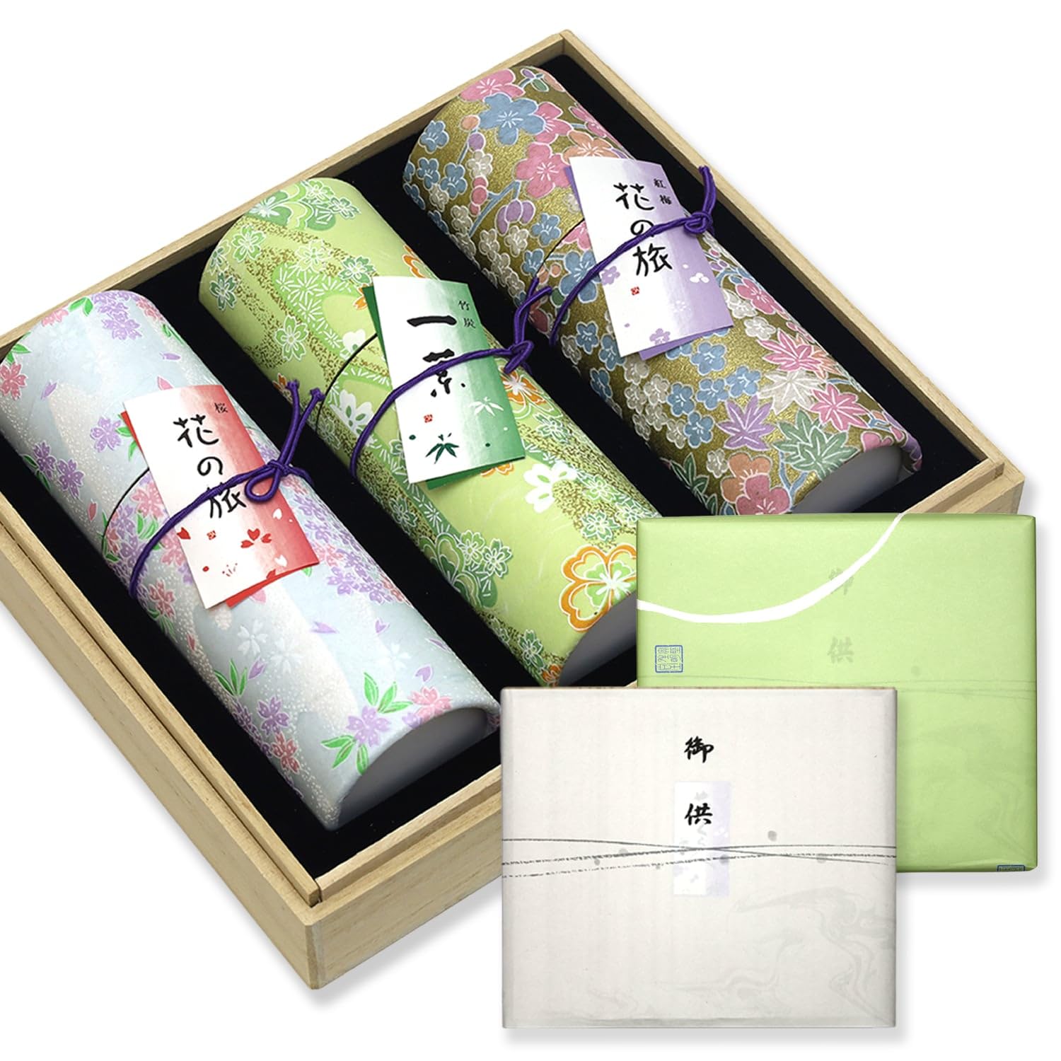 

Condolence Incense Gift Set in Paulownia Wood Box 3 with Inner Made in Low Perfect for Memorial First and 49th Day Memorials [Hanakurabe Types,