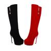 Women's High Boots 2025 Winter Shoes Flock Black Red Platform High Knee Boot Large Size 48 Long Party Fetish Shoes