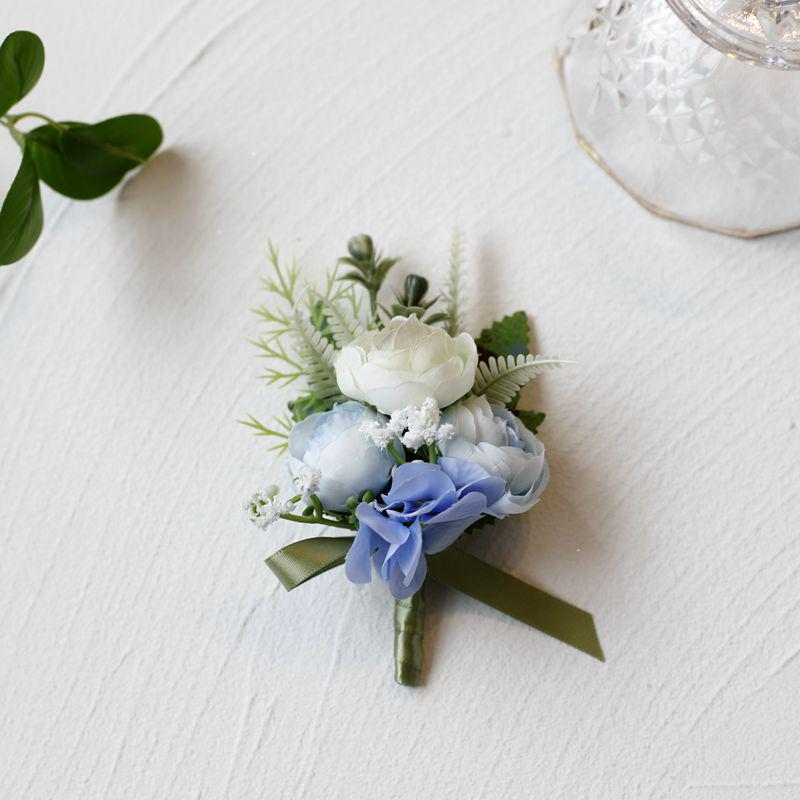 Mori-Style Korean Camellia Wedding Boutonniere & Bridesmaid Wrist Corsage Set