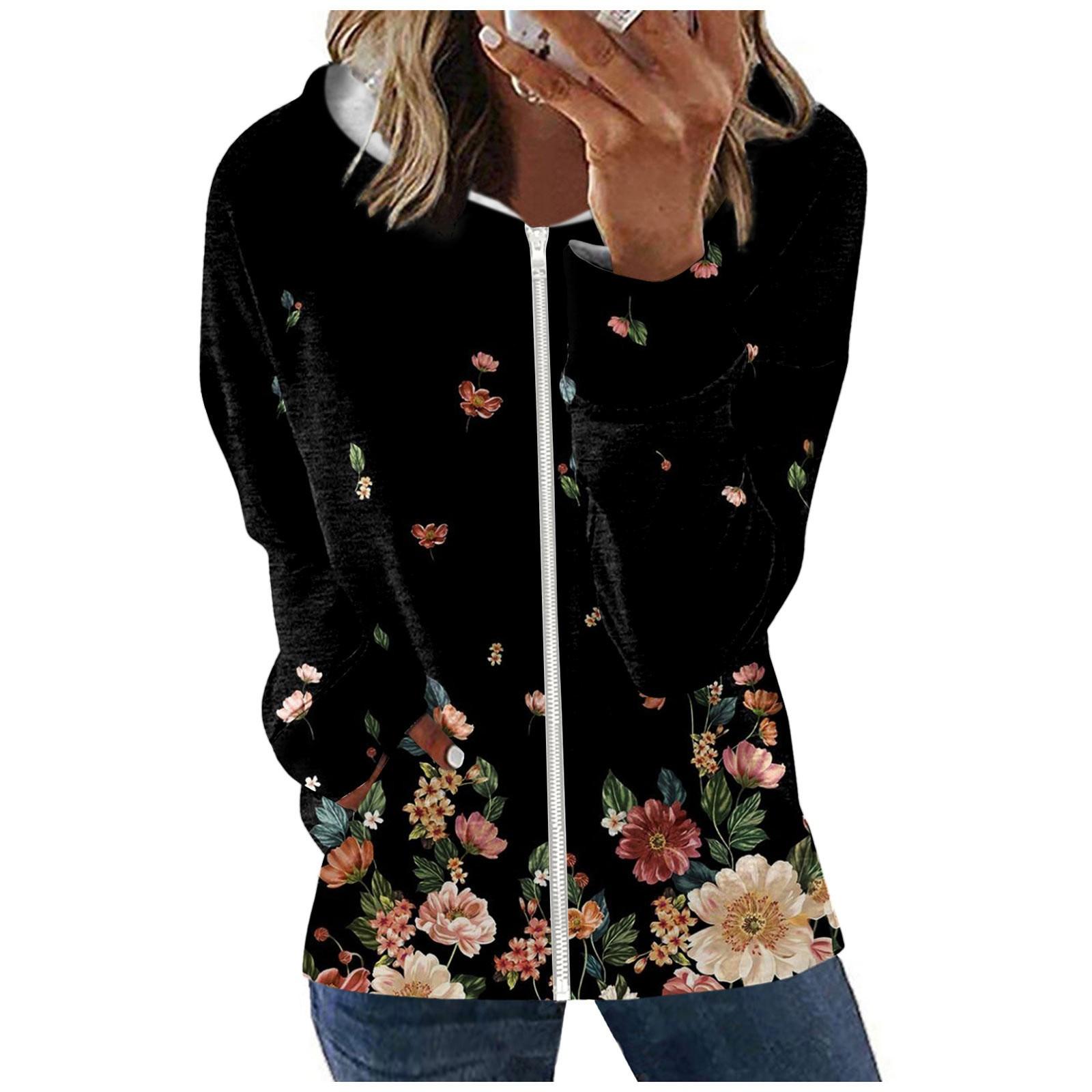 

Women s And Winter Long Sleeve Zip Sweatshirt Casual Printed Hooded Sweatshirt With Pockets XXL