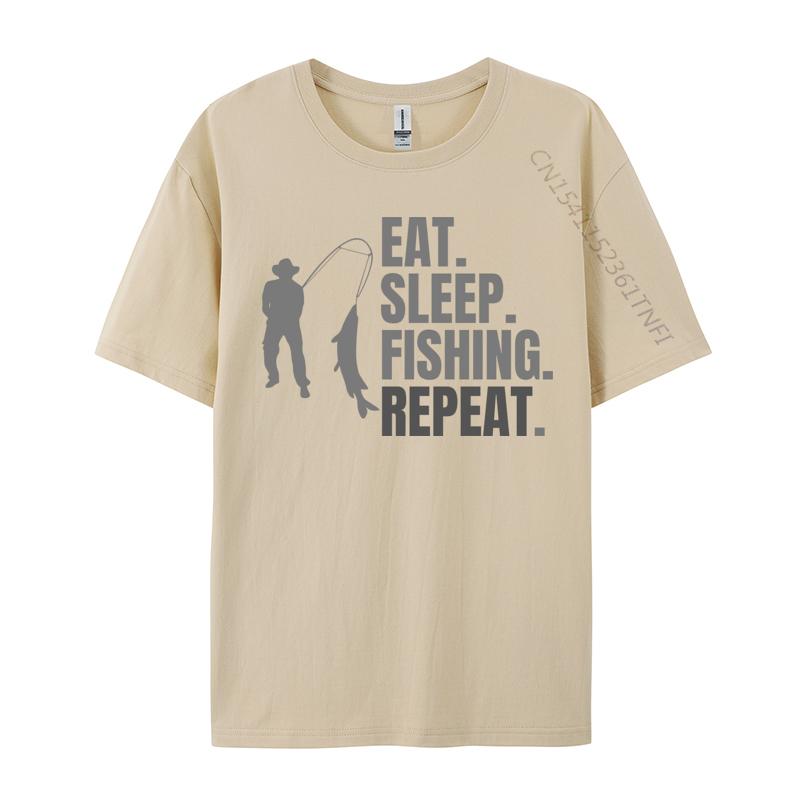 Eat Sleep Fish Repeat Tshirt Cotton Fabric Tops Tees for Men Print Tshirts Normal Faddish ONeck TeeShirt