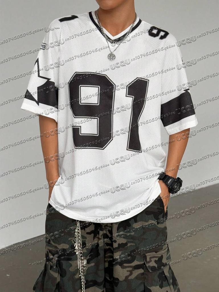 Damen Sommer Erfrischendes Netz-Trikot-T-Shirt Mit 23 Digitaldruck Kurzärmelig Locker & Sexy Vielseitige Streetwear Damen Oberteil