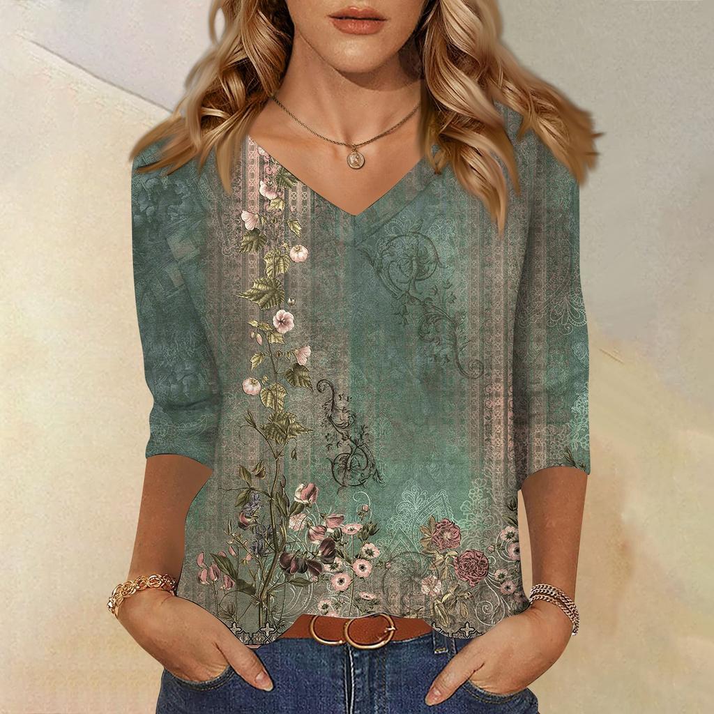 3/4 Sleeve Shirts For Women Cute Print Graphic Tees Blouses Casual Plus Size Basic Tops Pullover