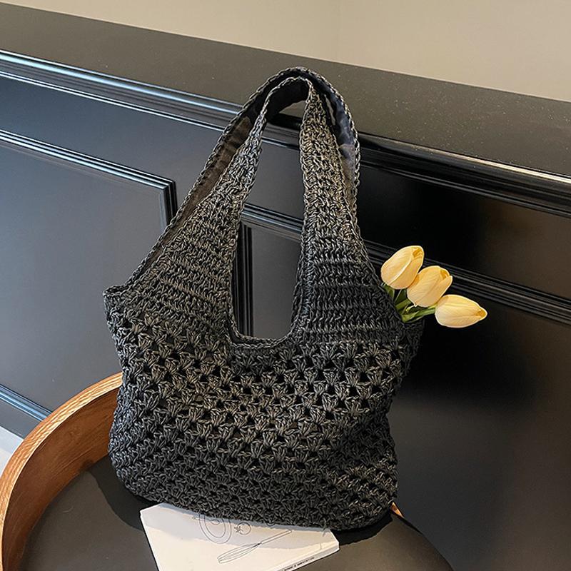 Yogodlns Casual Woven Straw Bag Large Capacity Fashionable Shoulder Beach Vacation Bag for Spring Summer Shopper Handbag Totes