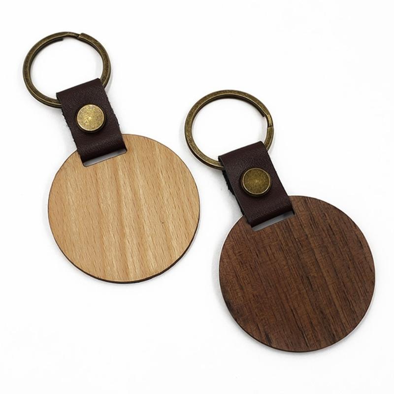 Solid Wood Keychain Wooden Key Chain with Rings Vintage Ornament for Men Women