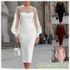 HNXC Women's Fashion Autumn Winter O-Neck Long Sleeve Solid Color Print Casual Dresses Classic Exquisite