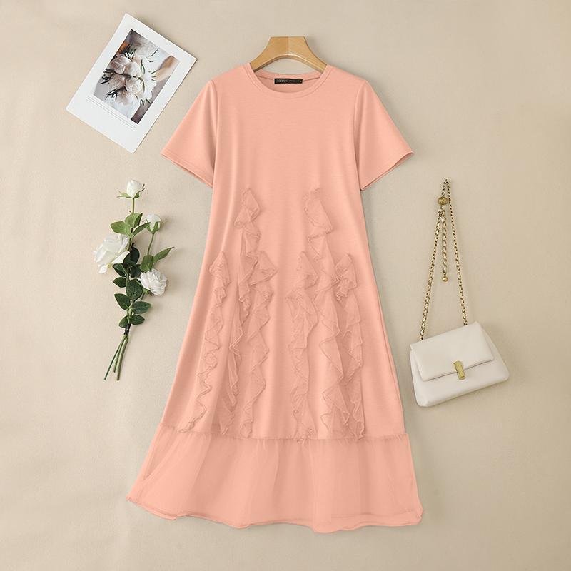 ZANZEA Vestido Casual de Verano para Mujer con Cuello Redondo y Manga Corta Empalmado