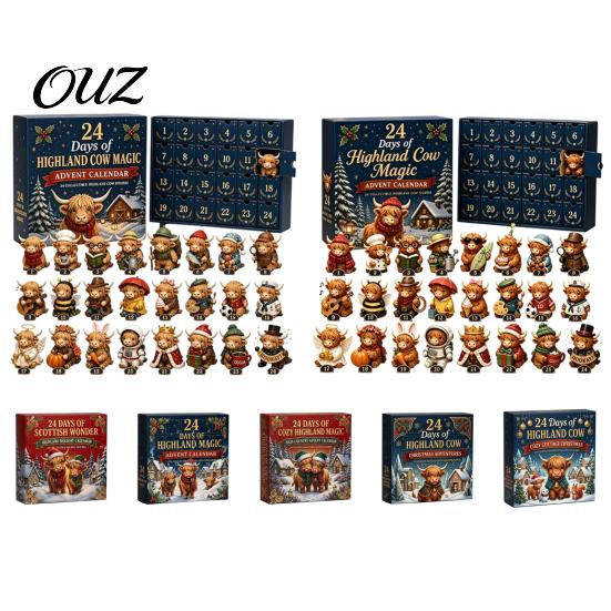 Holiday Decorative Miniatures 24 Days 3D Highland Cow Advent Calendar 2026, Cute Farm Cattle Christmas Unique Gifts for Friends Countdown Calendar,