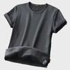 Men's Autumn Slim Fit Round Neck Thickened Solid Color Short-Sleeve T-Shirt with Velvet, Large Size.
